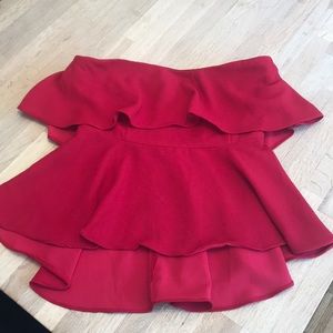 DO + BE strapless high/low red blouse. Size L.